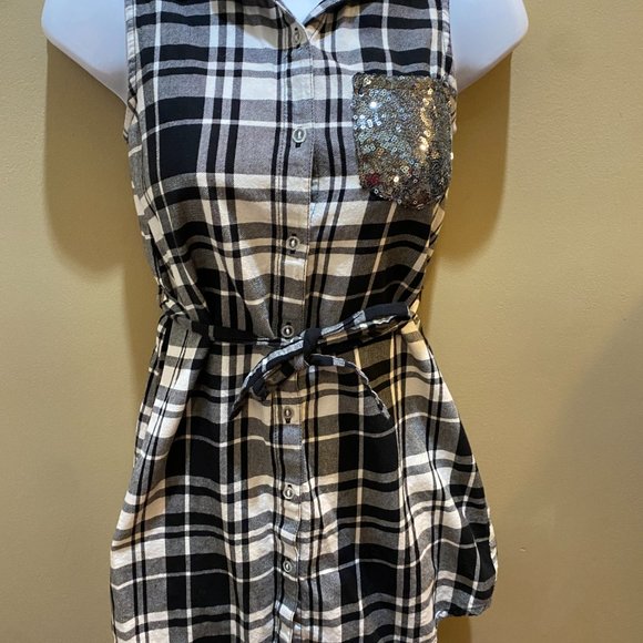 stylish SO black/white casual plaid Shirt Dress size 10 - Picture 2 of 11